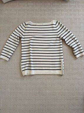 Ann Mashburn Striped Boatneck Women's Sweater - White & Black